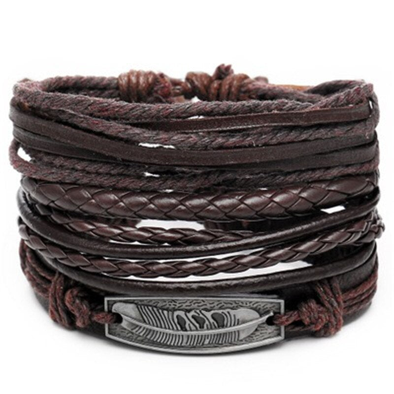 4- teiliges Armbandset Männer braun Feder