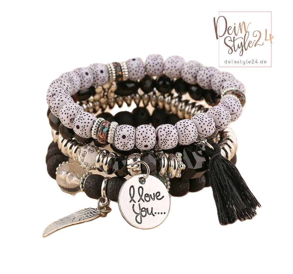 4- teiliges Armbandset I Love you schwarz