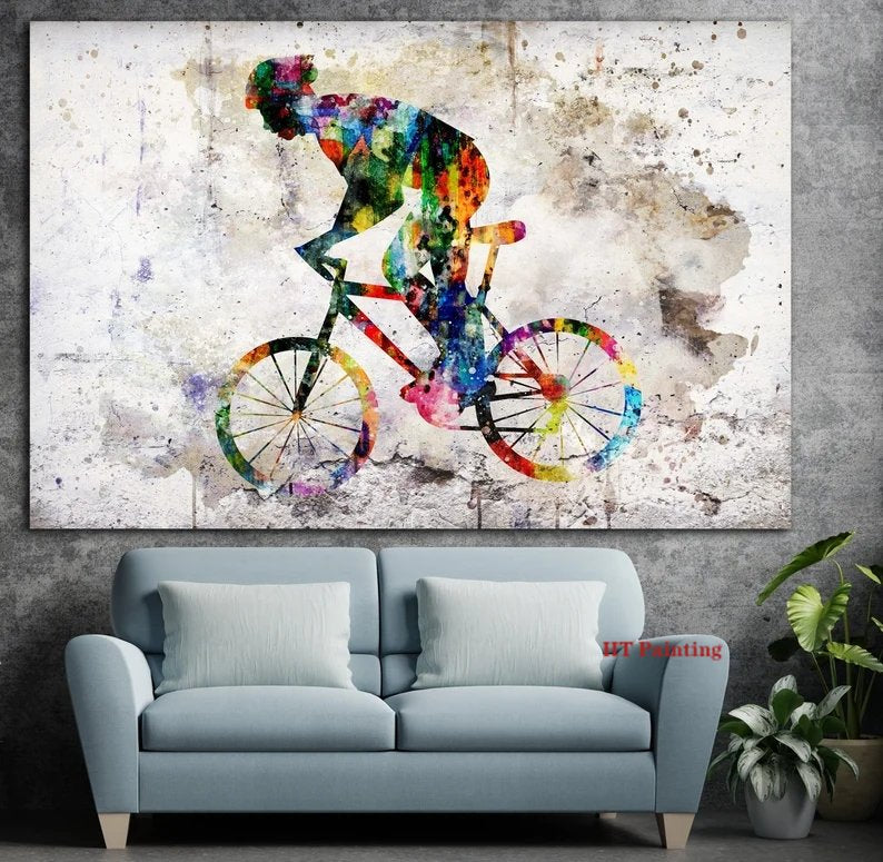 Leinwanddruck Fahrradfahrer Kunst Fahrrad Fahrradfahren bunt