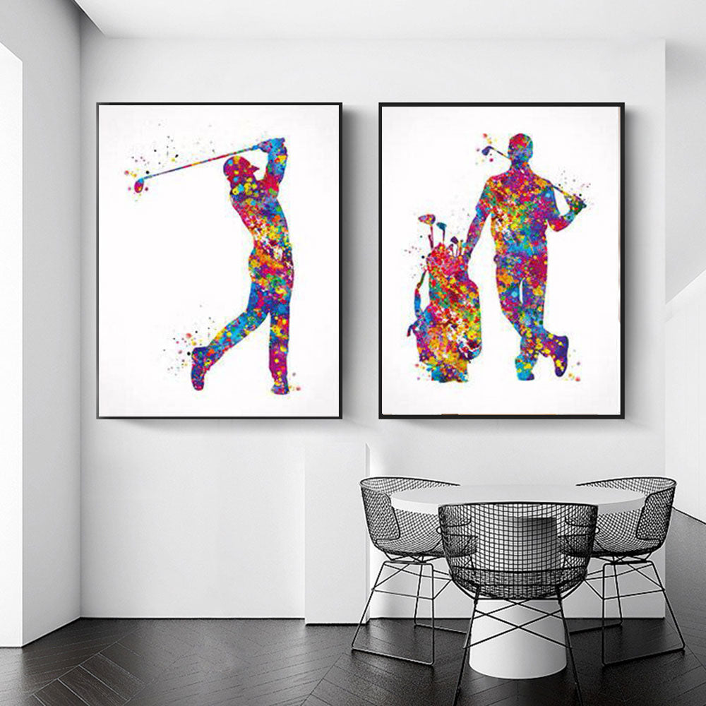 Leinwanddruck Golfer neben Golfbag