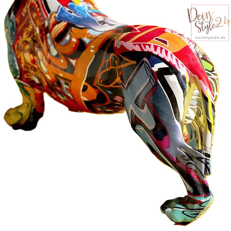 Dackel Statue Skulptur Harz Graffiti Kunst