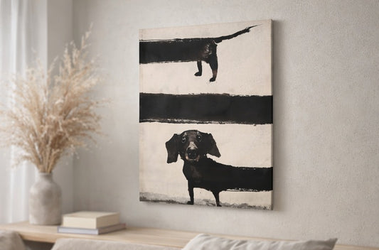Dackel Leinwandbild Schwarz-Beige – Lustiges Wandbild