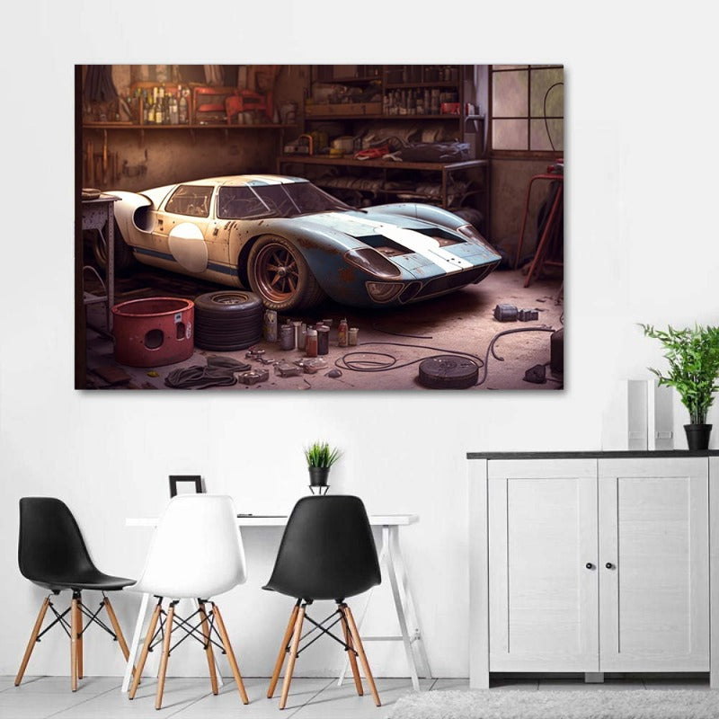Leinwanddruck Garage Sportwagen Vintage Rost Bild Poster Wanddekoration