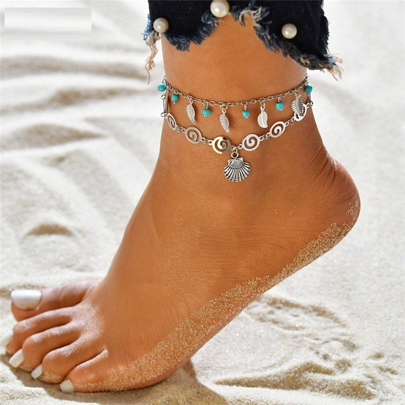 Layering Fußkettchen Muschelanhänger