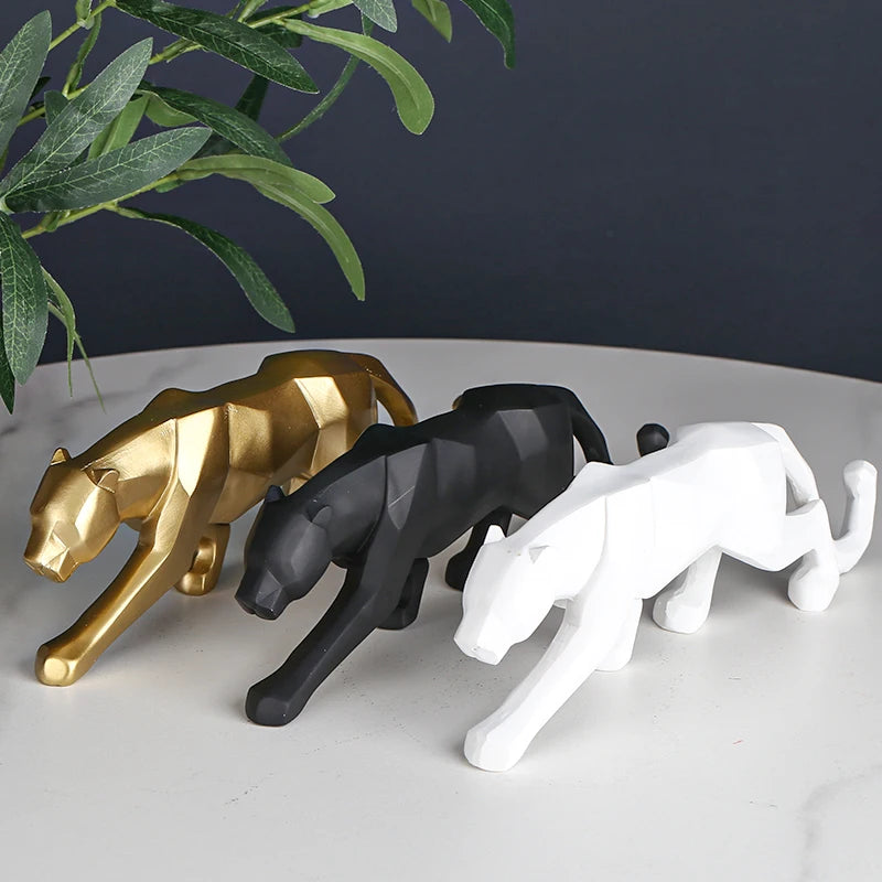 Leopardenfigur geometrisches Design gold, weiß schwarz