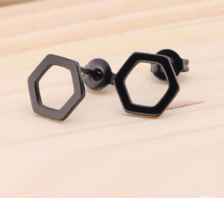 Ohrstecker Hexagon- Design schwarz