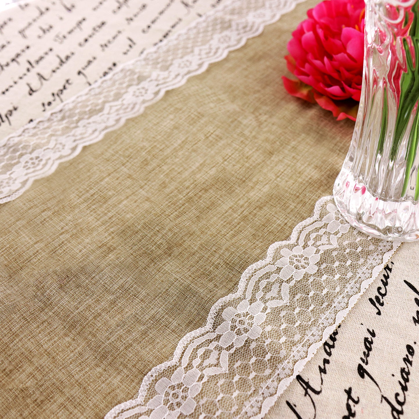 Tischläufer Juteoptik mit Spitze Vintage Boho