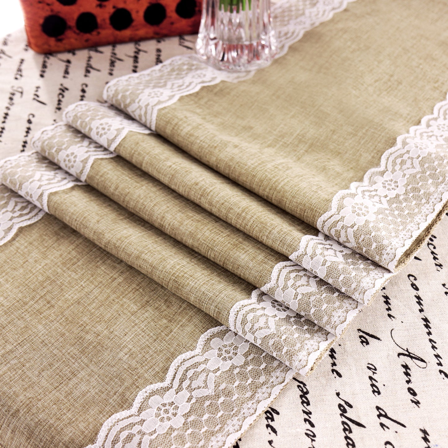 Tischläufer Juteoptik mit Spitze Vintage Boho