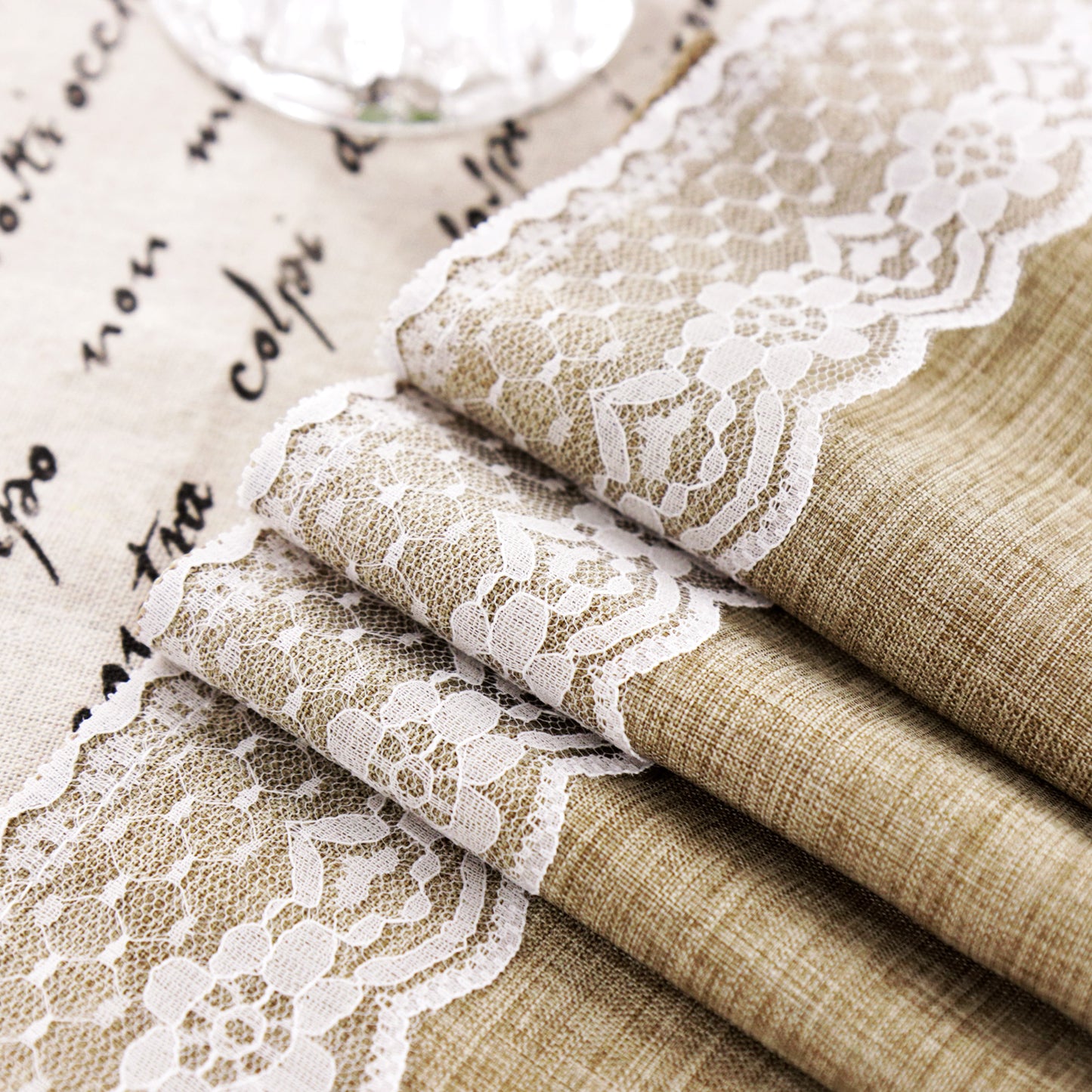 Tischläufer Juteoptik mit Spitze Vintage Boho