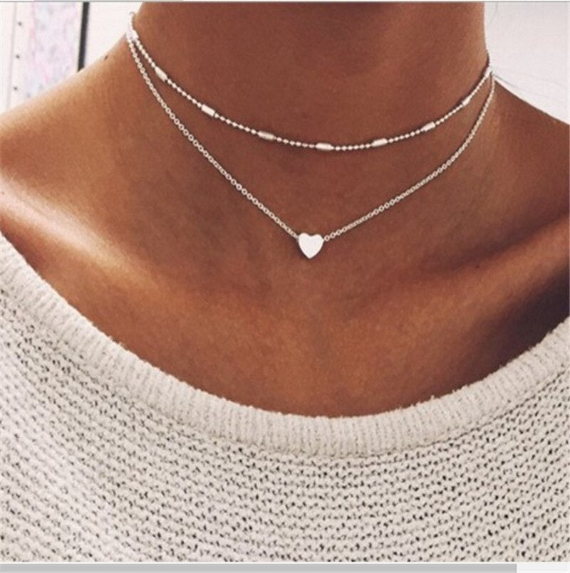 Layering Halskette Herzanhänger silberfarben