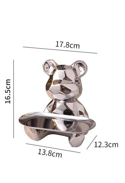 geometrische Bärchenstatue silber Spardose