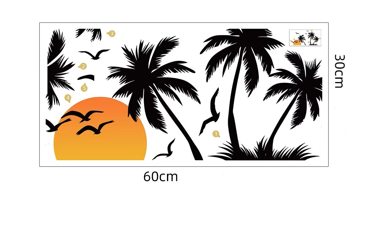 Wandaufkleber "Palme und Sonnenuntergang mit Vögeln" – Urlaubsfeeling für deine Wände