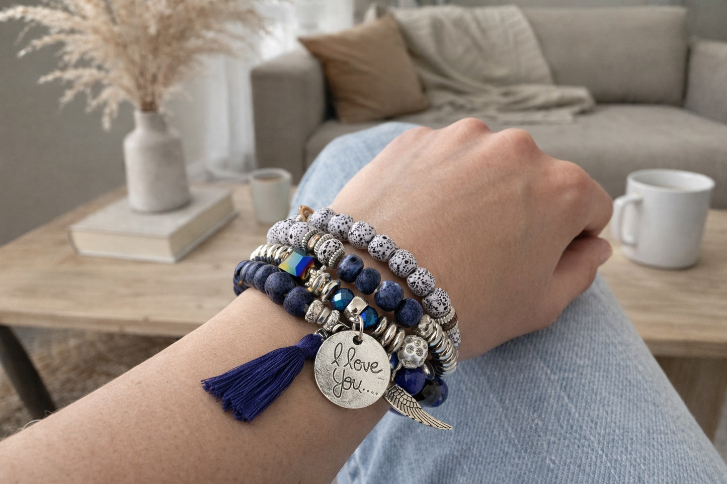 4- teiliges Armbandset I Love you blau