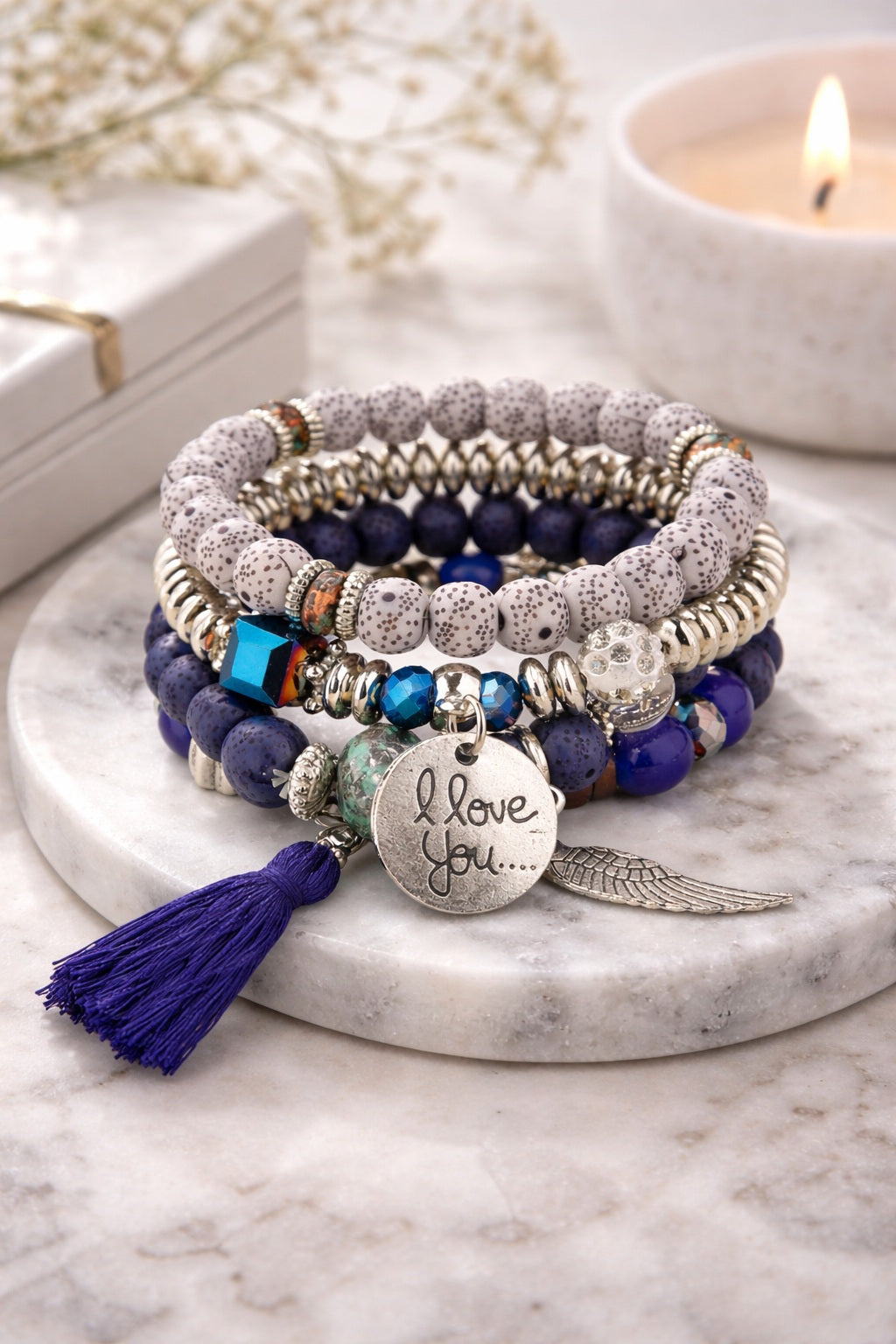 4- teiliges Armbandset I Love you blau