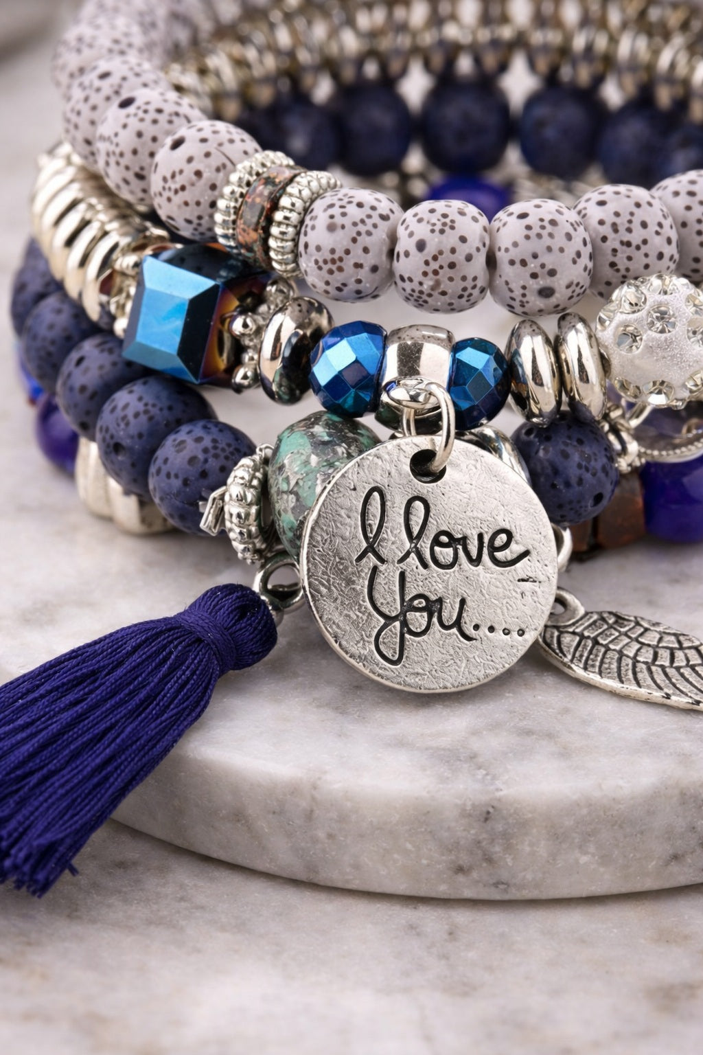 4- teiliges Armbandset I Love you blau