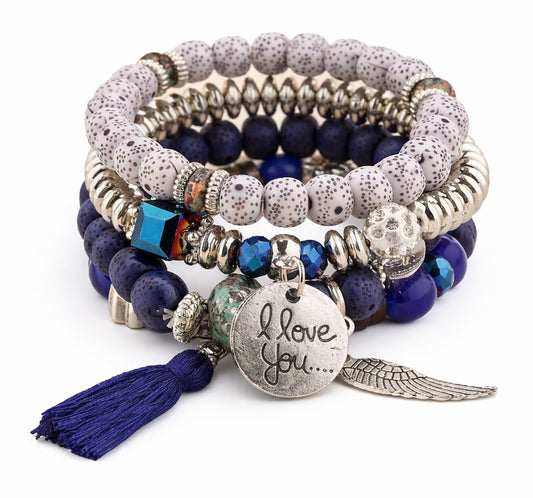 4- teiliges Armbandset I Love you blau