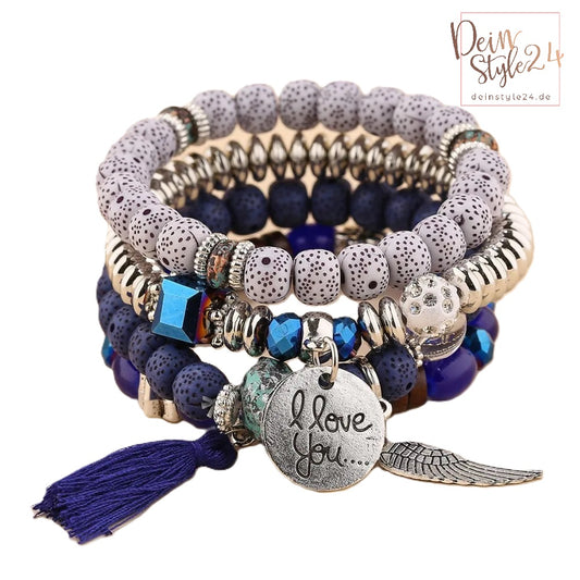 4- teiliges Armbandset I Love you blau