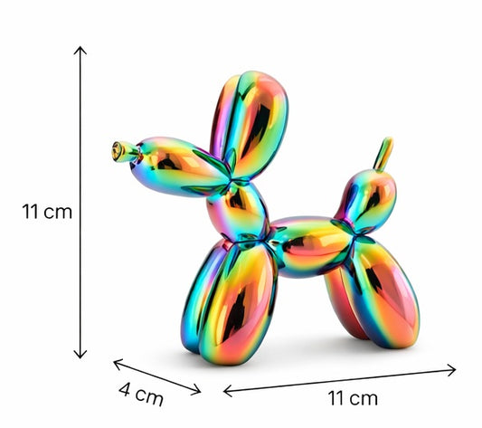 Ballonhund Skulptur Neon-Chrome 11 cm – Moderne Dekofigur aus Kunstharz