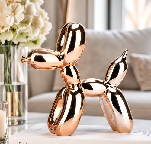 Kupfer-orange Ballonhund Dekofigur als moderne Wohnzimmer Deko