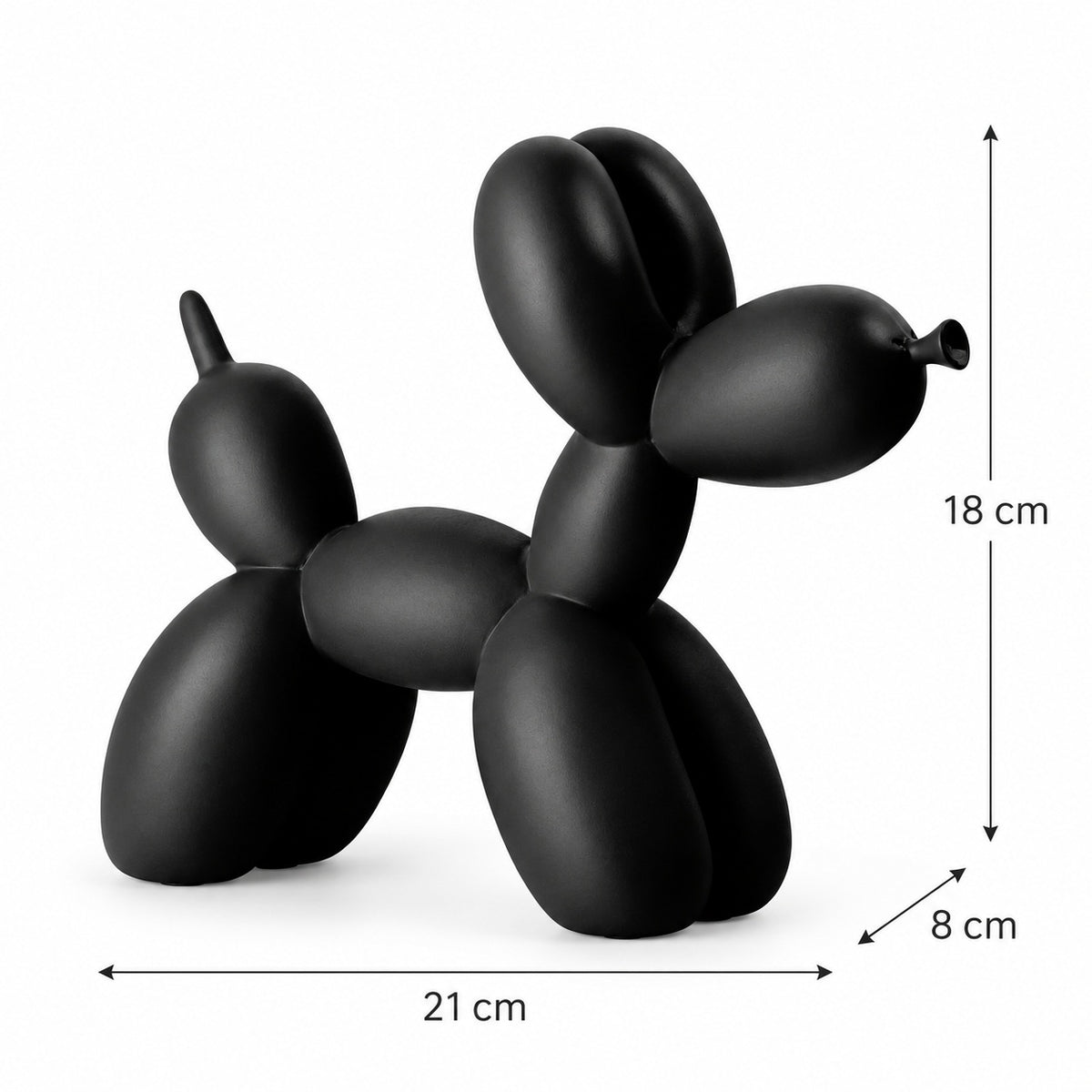 Schwarze Ballonhund Figur mit Maßen 21 x 18 x 8 cm