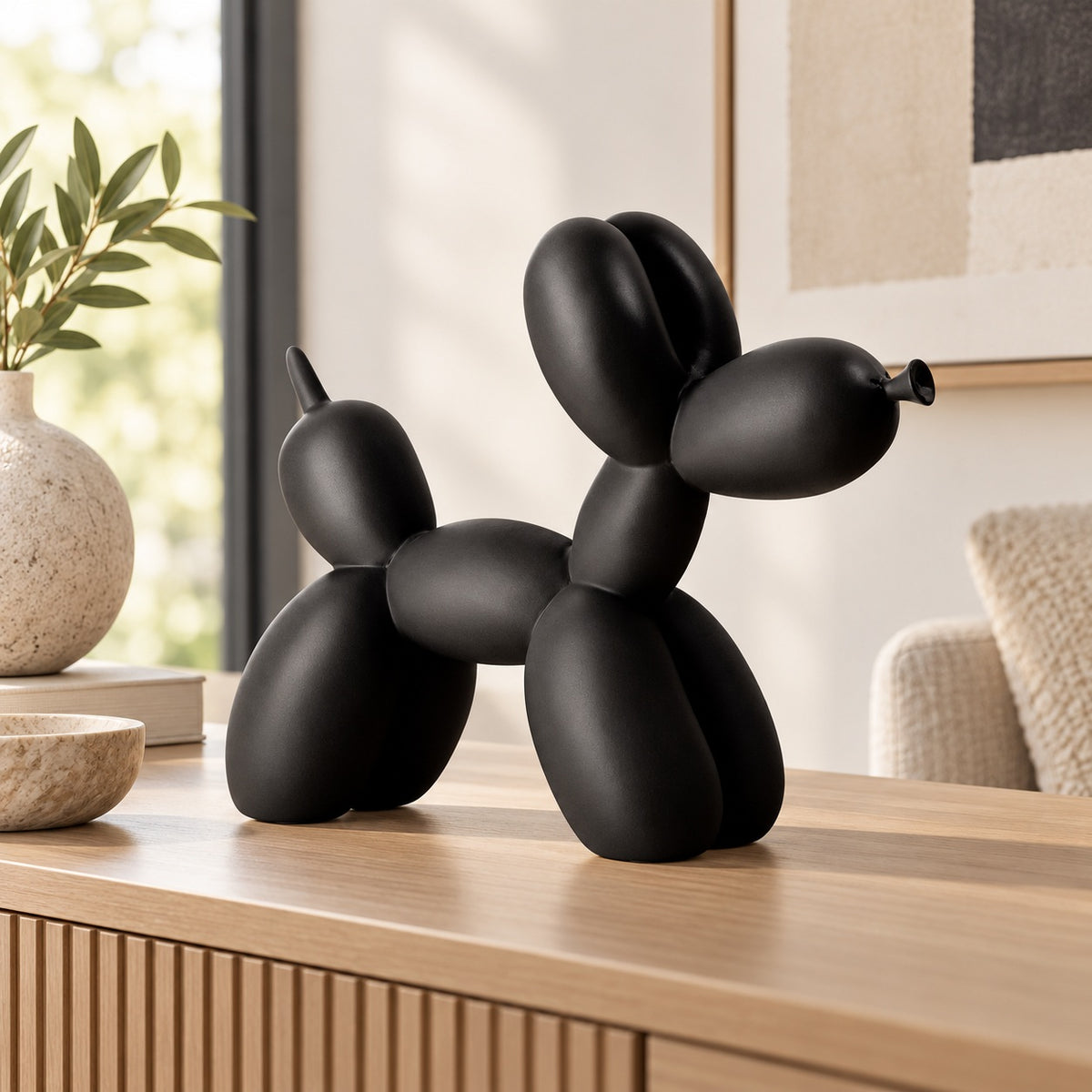 Ballonhund Figur schwarz matt – moderne Deko Statue aus Kunstharz 21 cm