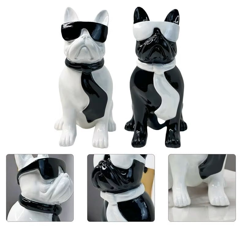 Bulldoggen-Statue mit Sonnenbrille & Schal