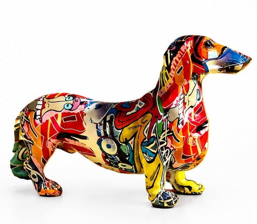 Bunte Dackel Dekofigur im Graffiti und Street Art Design