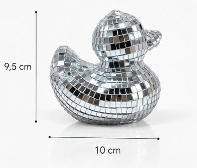 Disco Ente Dekofigur – Spiegelmosaik in Silber, Pink & Gold