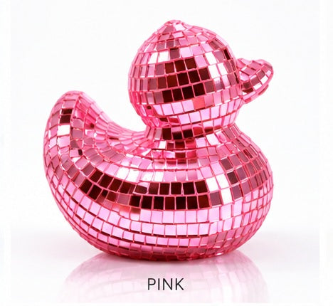 Disco Ente Dekofigur – Spiegelmosaik in Silber, Pink & Gold
