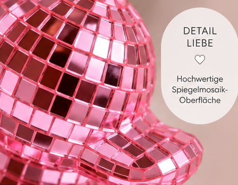 Disco Ente Dekofigur – Spiegelmosaik in Silber, Pink & Gold