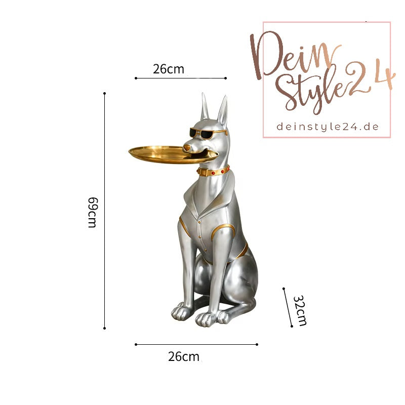 Dobermann-Butler-Statue mit Tablett – Eleganz trifft Funktionalität