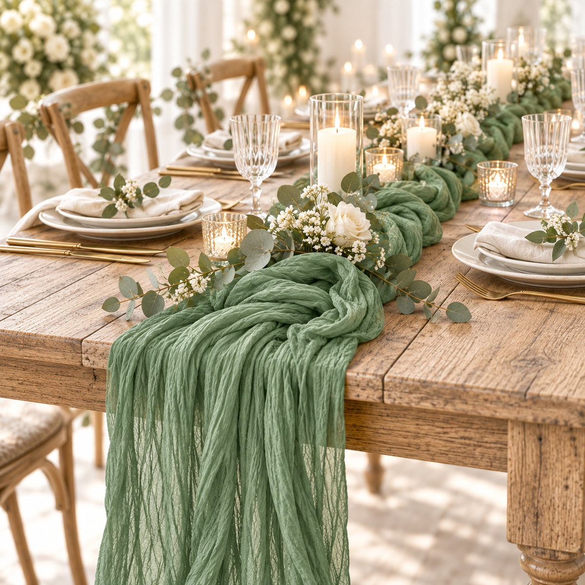 Deko-Tischläufer Grün 90 × 340 cm – Stoffläufer für Hochzeit & Event | Mietartikel