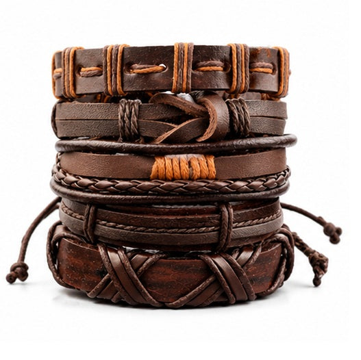 Braunes Herren Armband Set mit mehreren Armbändern im Vintage Look