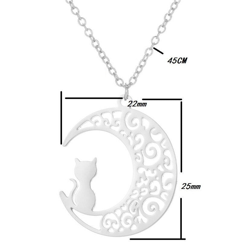 Katzen Halskette mit Mond-Anhänger und Größenangaben