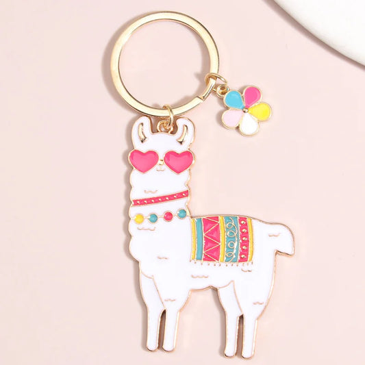 Bunter Lama Schlüsselanhänger mit goldfarbenem Schlüsselring