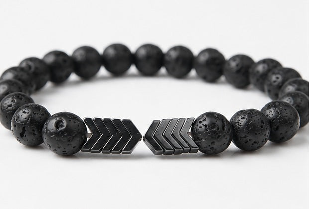Schwarzes Lavastein Armband mit schwarzen Pfeil-Elementen