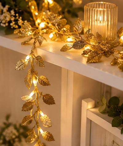 LED Blättergirlande Gold als Event und Hochzeitsdekoration