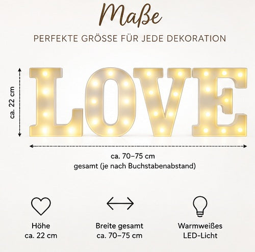 LOVE Leuchtbuchstaben mit einer Höhe von ca. 22 cm