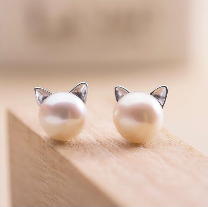 silber ohrstecker katze mit perle damen ohrringe