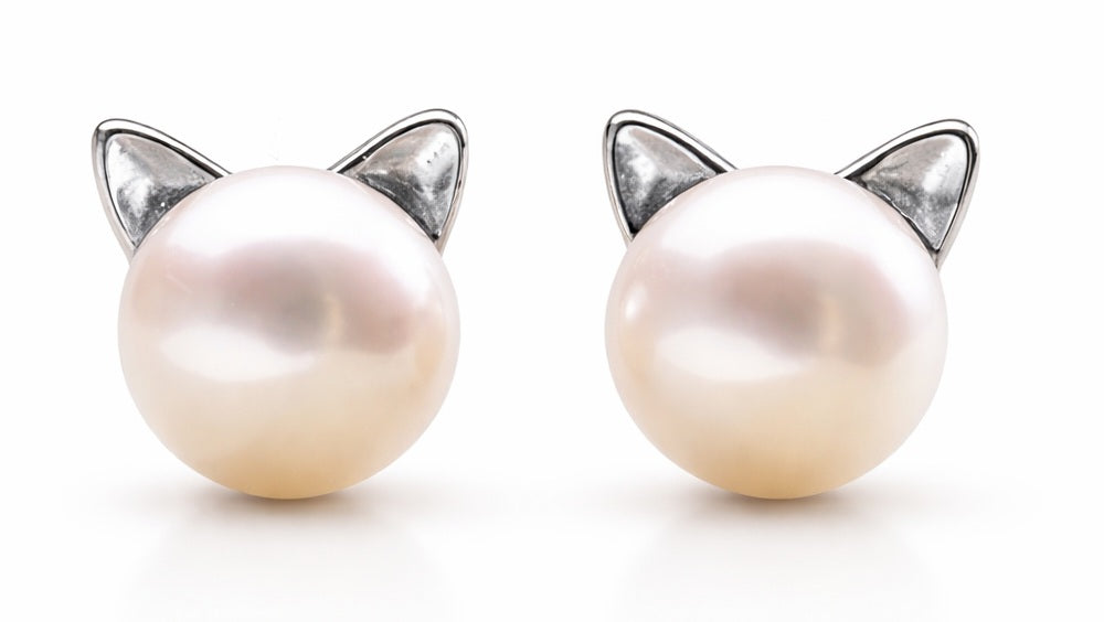 silber ohrringe katze mit perle süßer damenschmuck