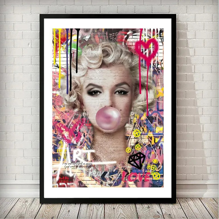 Pop Art Leinwanddruck Frau mit Kaugummi im Street Art Stil als modernes Wandbild