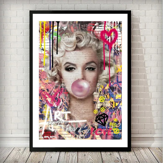 Pop Art Leinwanddruck Frau mit Kaugummi im Street Art Stil als modernes Wandbild